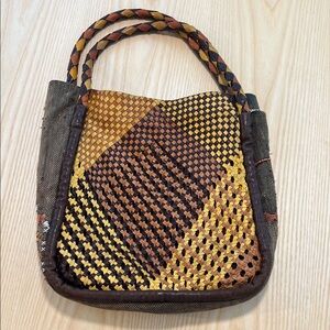 Claramente accessories purse leather Elegant Woven Tote Bag in Brown and Yellow